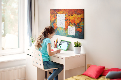 Weltkarte mit Korkrückwand in intensiven Farben