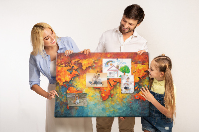 Weltkarte mit Korkrückwand in intensiven Farben