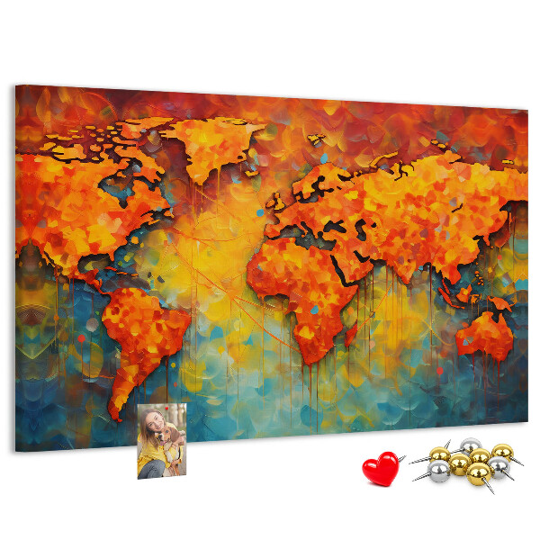 Weltkarte mit Korkrückwand in intensiven Farben