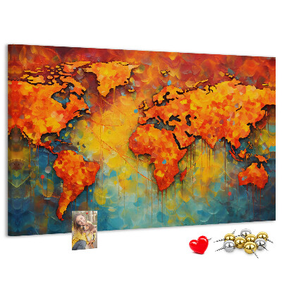 Weltkarte mit Korkrückwand in intensiven Farben