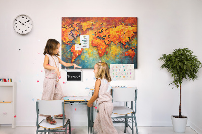 Weltkarte mit Korkrückwand in intensiven Farben