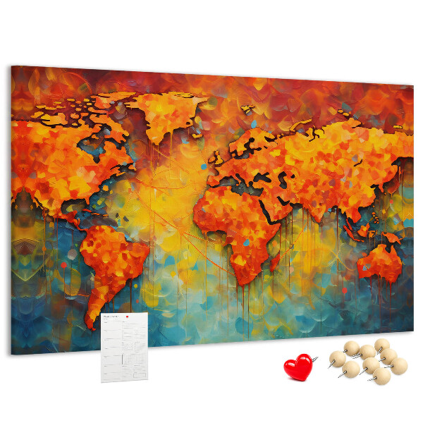 Weltkarte mit Korkrückwand in intensiven Farben