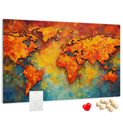 Weltkarte mit Korkrückwand in intensiven Farben
