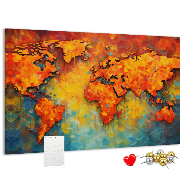 Weltkarte mit Korkrückwand in intensiven Farben