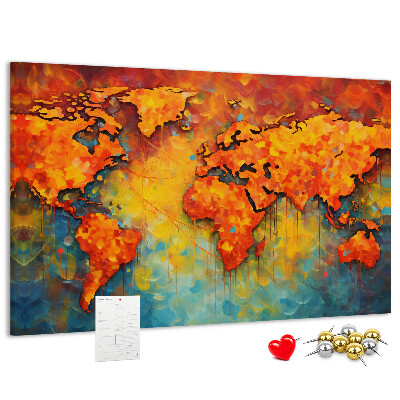 Weltkarte mit Korkrückwand in intensiven Farben