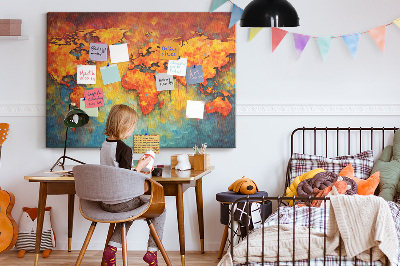 Weltkarte mit Korkrückwand in intensiven Farben