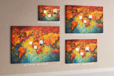 Weltkarte mit Korkrückwand in intensiven Farben