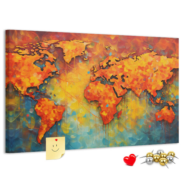 Weltkarte mit Korkrückwand in intensiven Farben