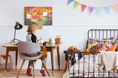 Weltkarte mit Korkrückwand in intensiven Farben