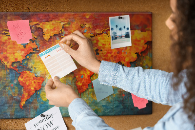 Weltkarte mit Korkrückwand in intensiven Farben