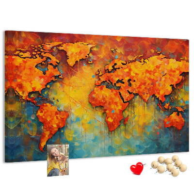 Weltkarte mit Korkrückwand in intensiven Farben
