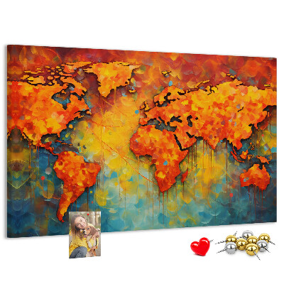 Weltkarte mit Korkrückwand in intensiven Farben