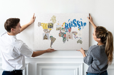 Weltkarte mit Ländernamen mit Korkrückwand