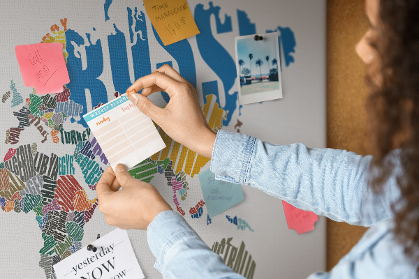 Weltkarte mit Ländernamen mit Korkrückwand