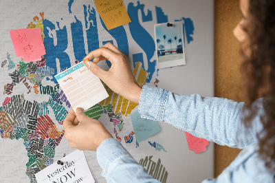 Weltkarte mit Ländernamen mit Korkrückwand