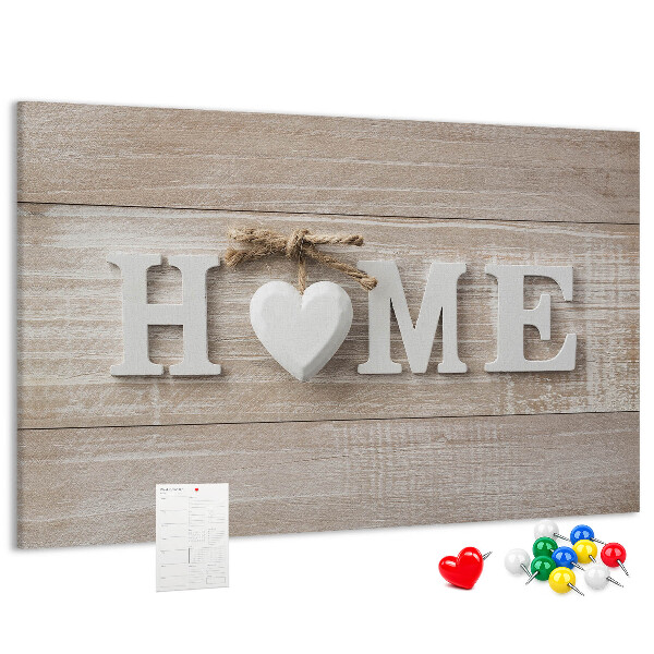 Kork-Pinnwand mit stilvollem HOME-Schriftzug und Herz
