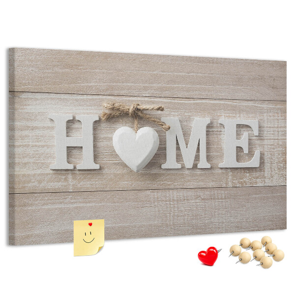 Kork-Pinnwand mit stilvollem HOME-Schriftzug und Herz