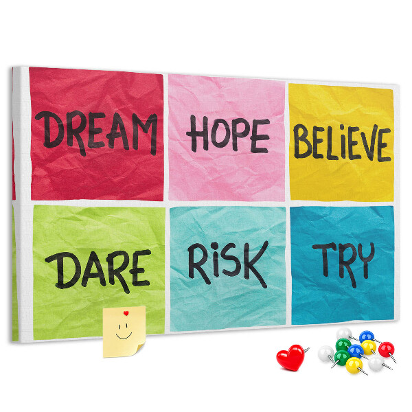 Bilder mit Korkrückwand farbenfrohe Karten mit inspirierenden Slogans