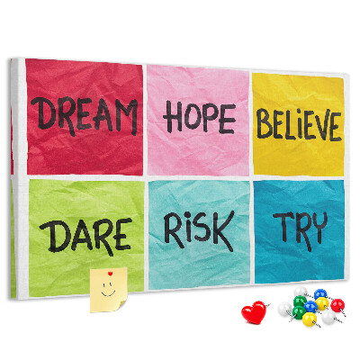 Bilder mit Korkrückwand farbenfrohe Karten mit inspirierenden Slogans