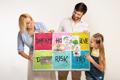 Bilder mit Korkrückwand farbenfrohe Karten mit inspirierenden Slogans