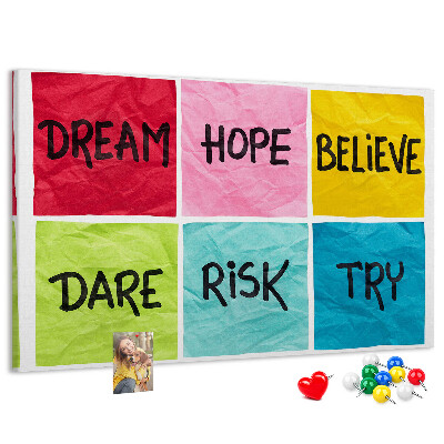 Bilder mit Korkrückwand farbenfrohe Karten mit inspirierenden Slogans