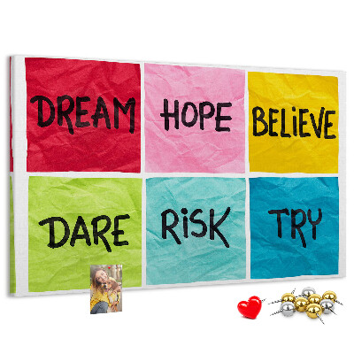 Bilder mit Korkrückwand farbenfrohe Karten mit inspirierenden Slogans