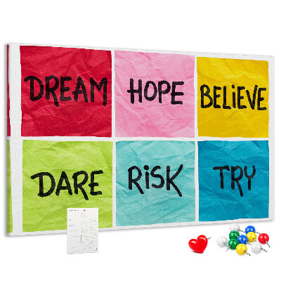 Bilder mit Korkrückwand farbenfrohe Karten mit inspirierenden Slogans