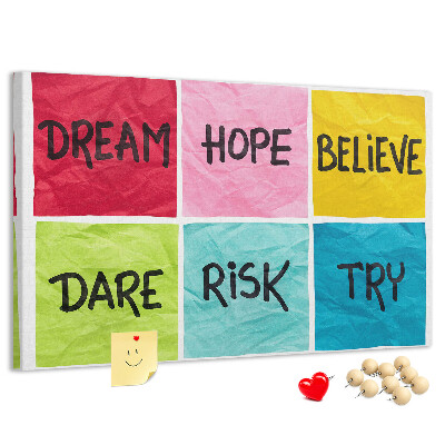 Bilder mit Korkrückwand farbenfrohe Karten mit inspirierenden Slogans