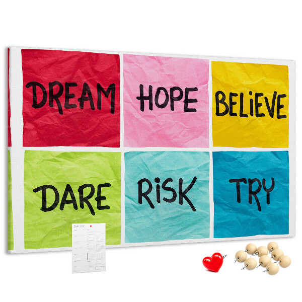 Bilder mit Korkrückwand farbenfrohe Karten mit inspirierenden Slogans