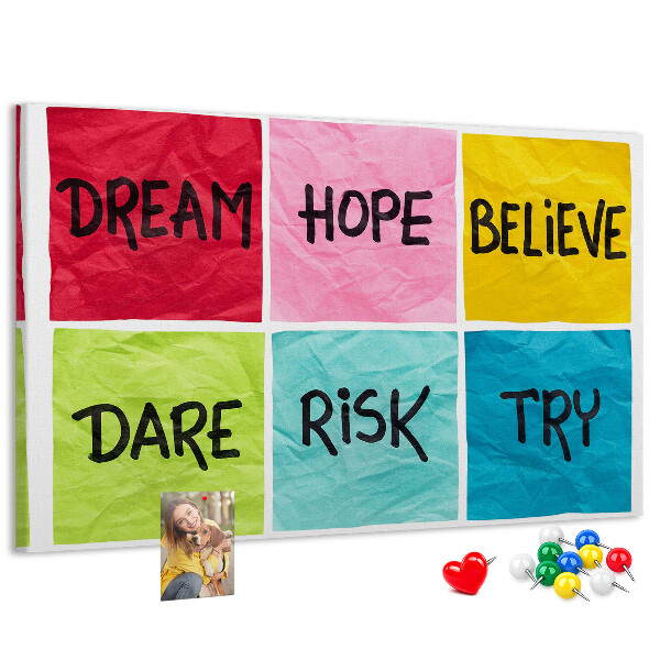 Bilder mit Korkrückwand farbenfrohe Karten mit inspirierenden Slogans