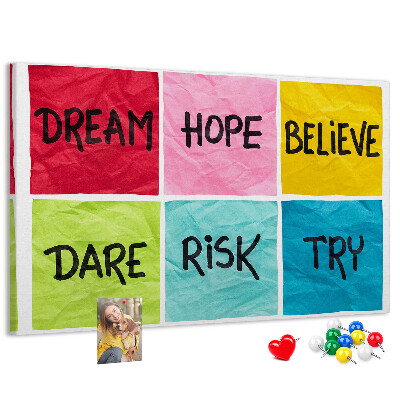 Bilder mit Korkrückwand farbenfrohe Karten mit inspirierenden Slogans