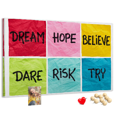 Bilder mit Korkrückwand farbenfrohe Karten mit inspirierenden Slogans