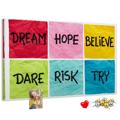 Bilder mit Korkrückwand farbenfrohe Karten mit inspirierenden Slogans
