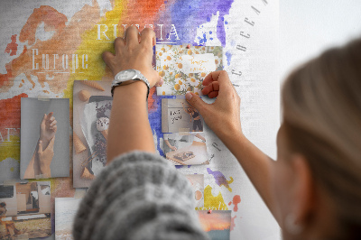 Kork-Pinnwand weltkarte im bunten aquarellstil