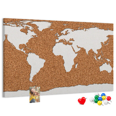 Weltkarte aus Kork zum Anstecken mit Korkrückwand