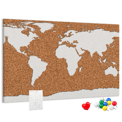 Weltkarte aus Kork zum Anstecken mit Korkrückwand