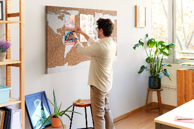 Weltkarte aus Kork zum Anstecken mit Korkrückwand