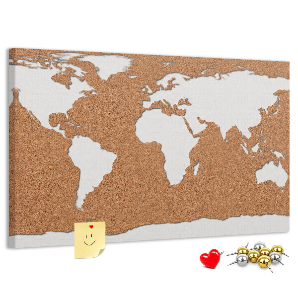 Weltkarte aus Kork zum Anstecken mit Korkrückwand