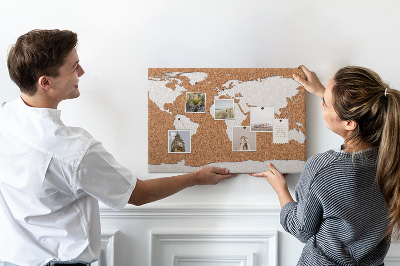 Weltkarte aus Kork zum Anstecken mit Korkrückwand