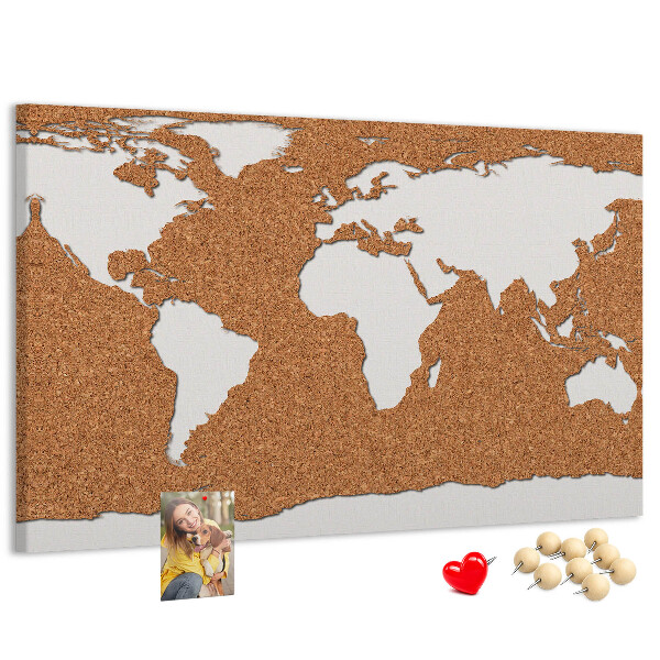Weltkarte aus Kork zum Anstecken mit Korkrückwand
