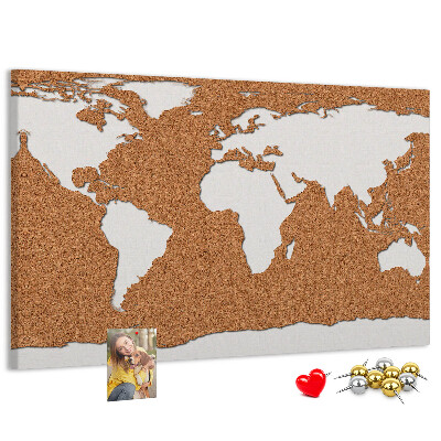 Weltkarte aus Kork zum Anstecken mit Korkrückwand