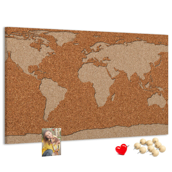 Korktafel mit Weltkartenmotiv