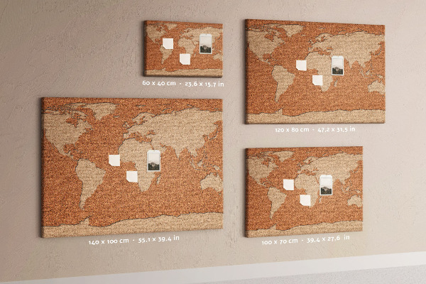 Korktafel mit Weltkartenmotiv