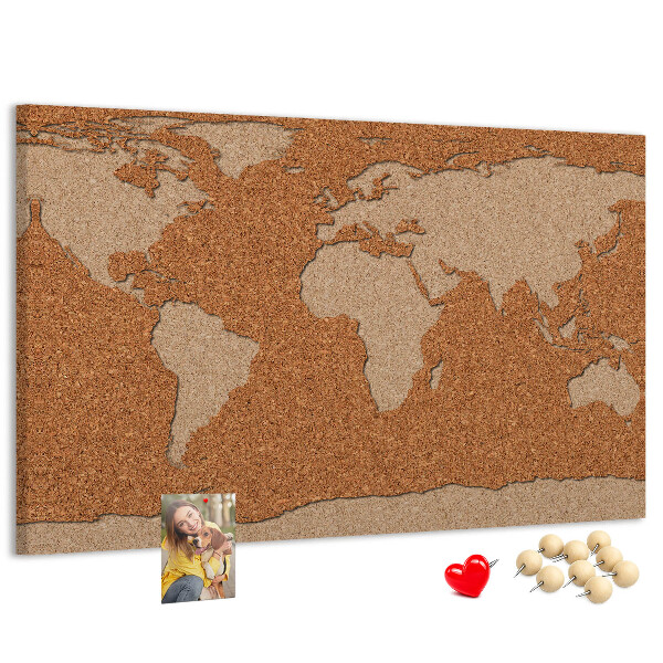 Korktafel mit Weltkartenmotiv