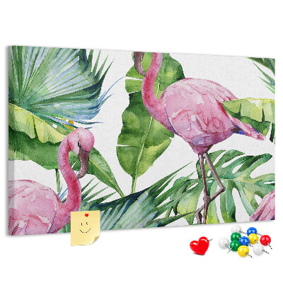 Kork-Pinnwand mit Motiv Rosa Flamingos in tropischer Umgebung