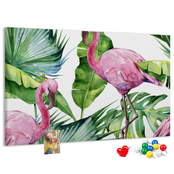Kork-Pinnwand mit Motiv Rosa Flamingos in tropischer Umgebung