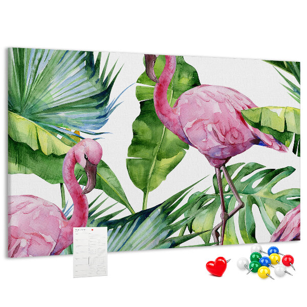 Kork-Pinnwand mit Motiv Rosa Flamingos in tropischer Umgebung