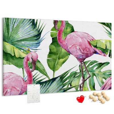 Kork-Pinnwand mit Motiv Rosa Flamingos in tropischer Umgebung