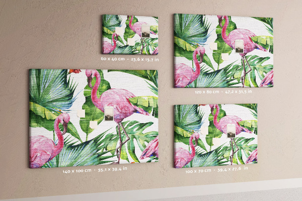 Kork-Pinnwand mit Motiv Rosa Flamingos in tropischer Umgebung