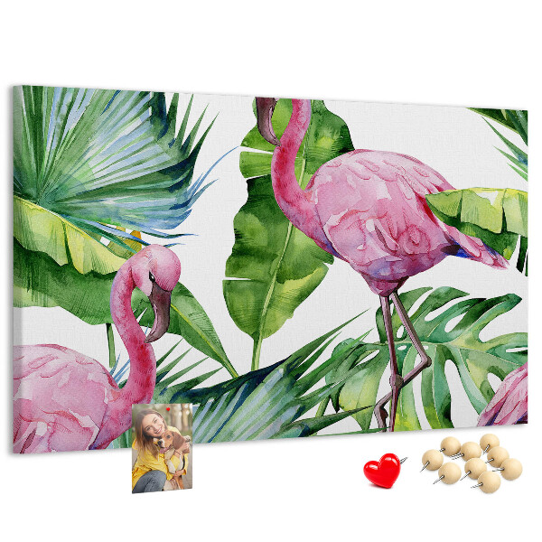 Kork-Pinnwand mit Motiv Rosa Flamingos in tropischer Umgebung